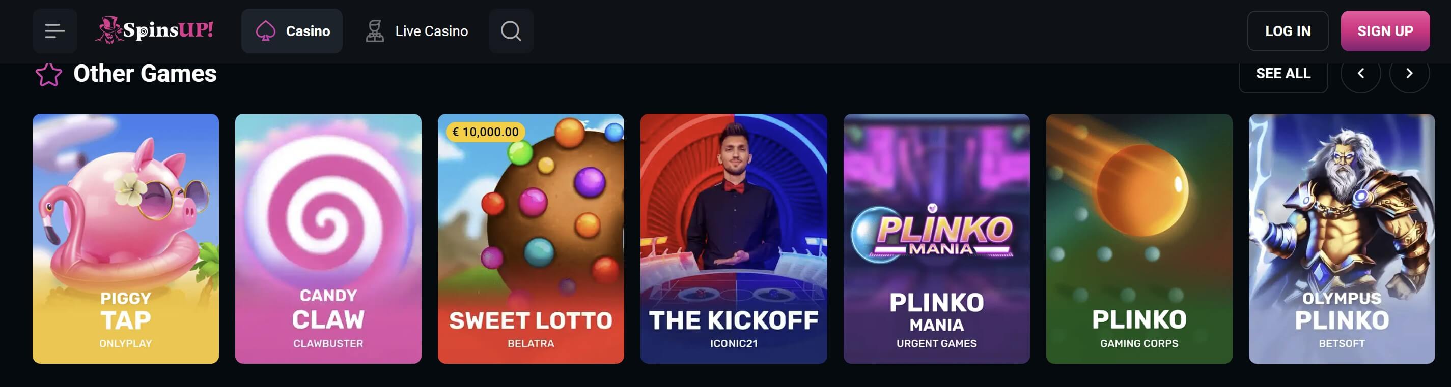 alt games and crash games at spinsup casino