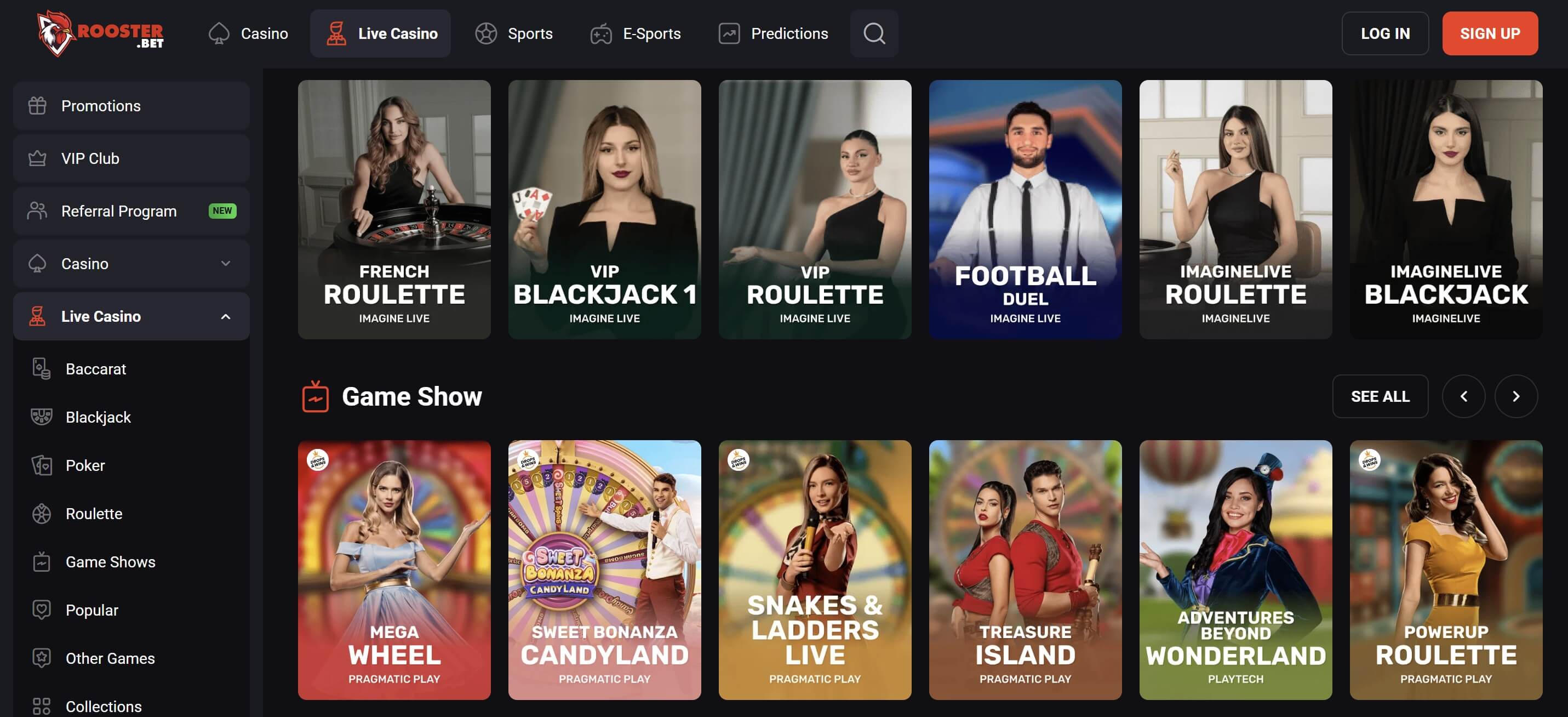 rooster.bet live casino
