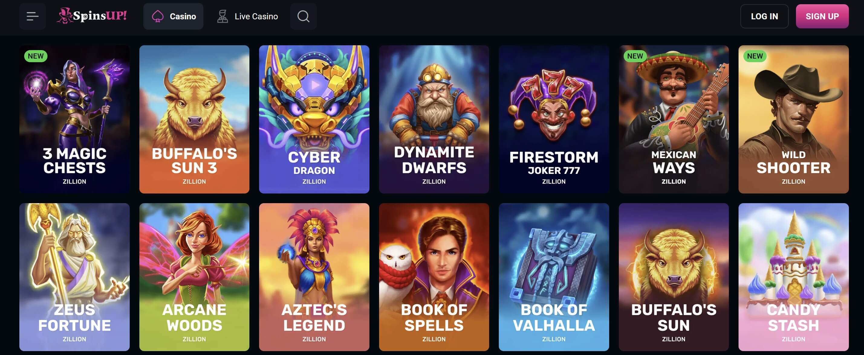 zillion games spinsup.com