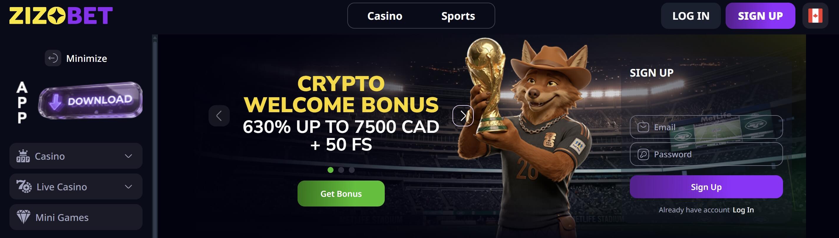 Zizobet canada welcome bonus