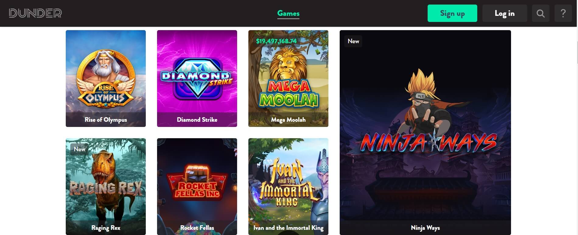 dunder casino games