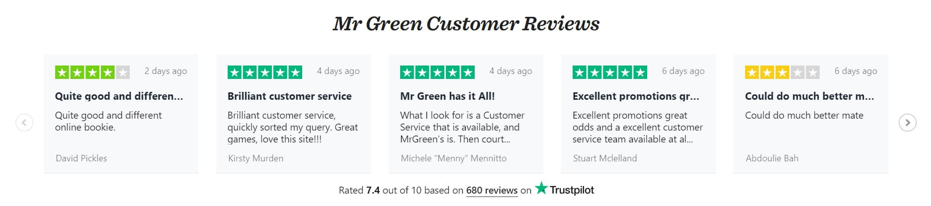 mr green trust pilot
