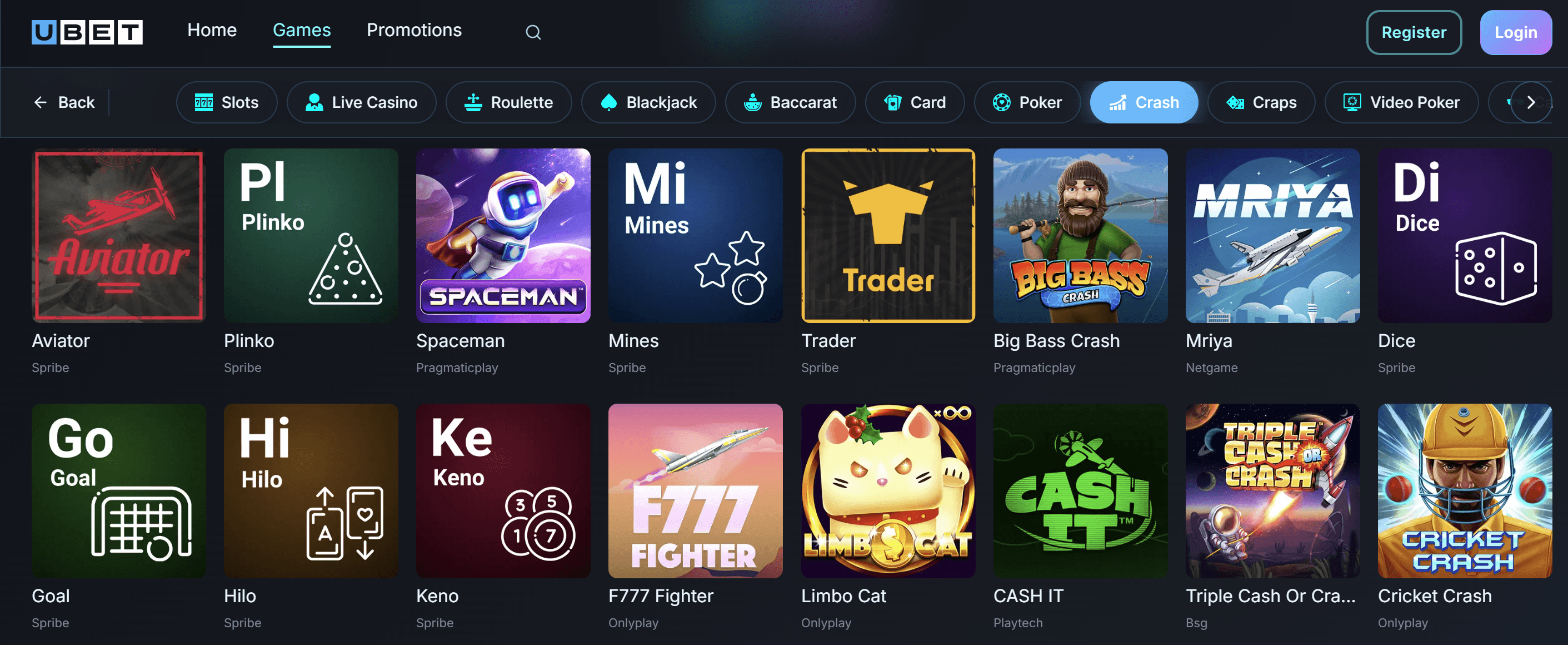 crash games lobby ubet.io