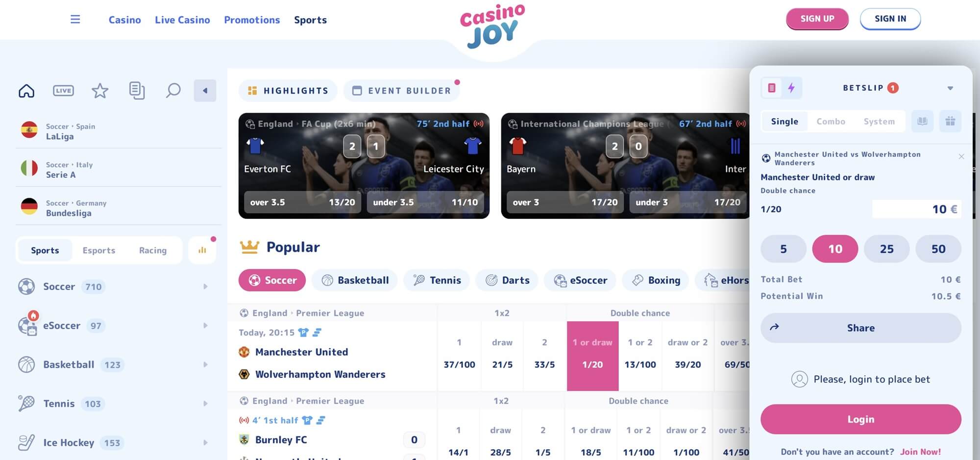 sportsbetting lobby casinojoy