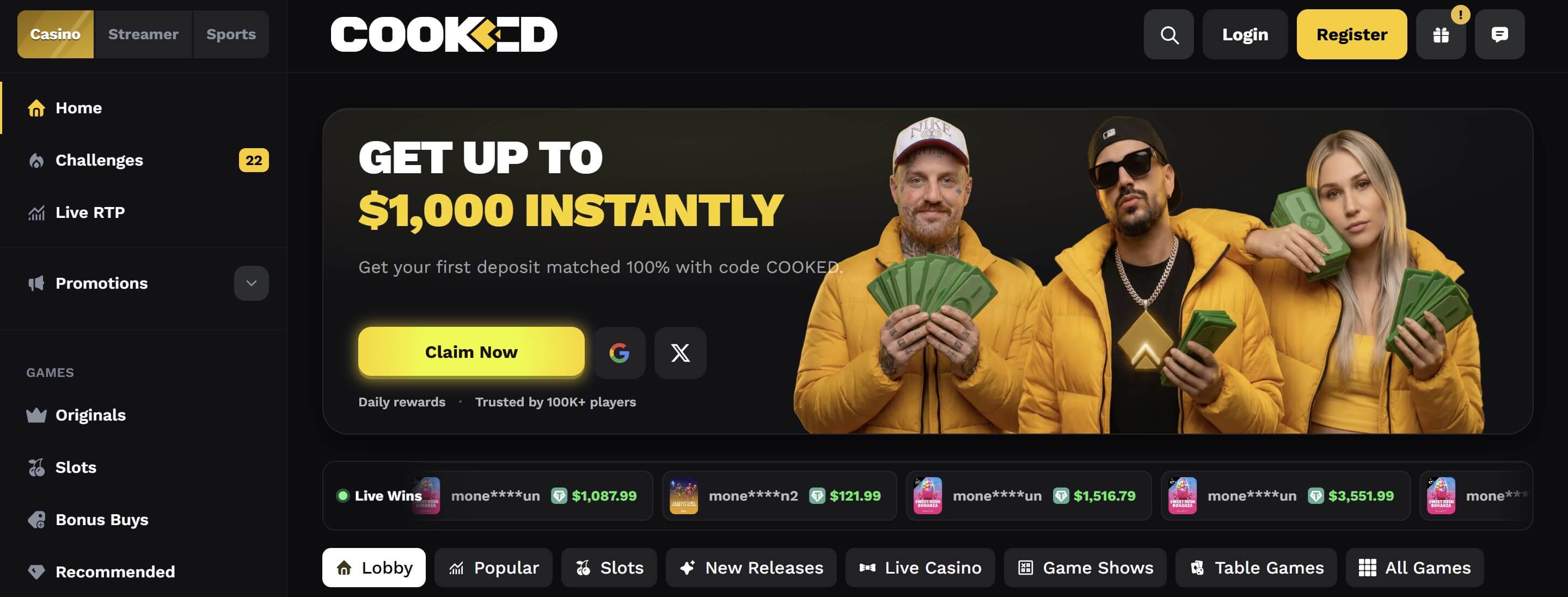 Cooked.com casino reviews lobby