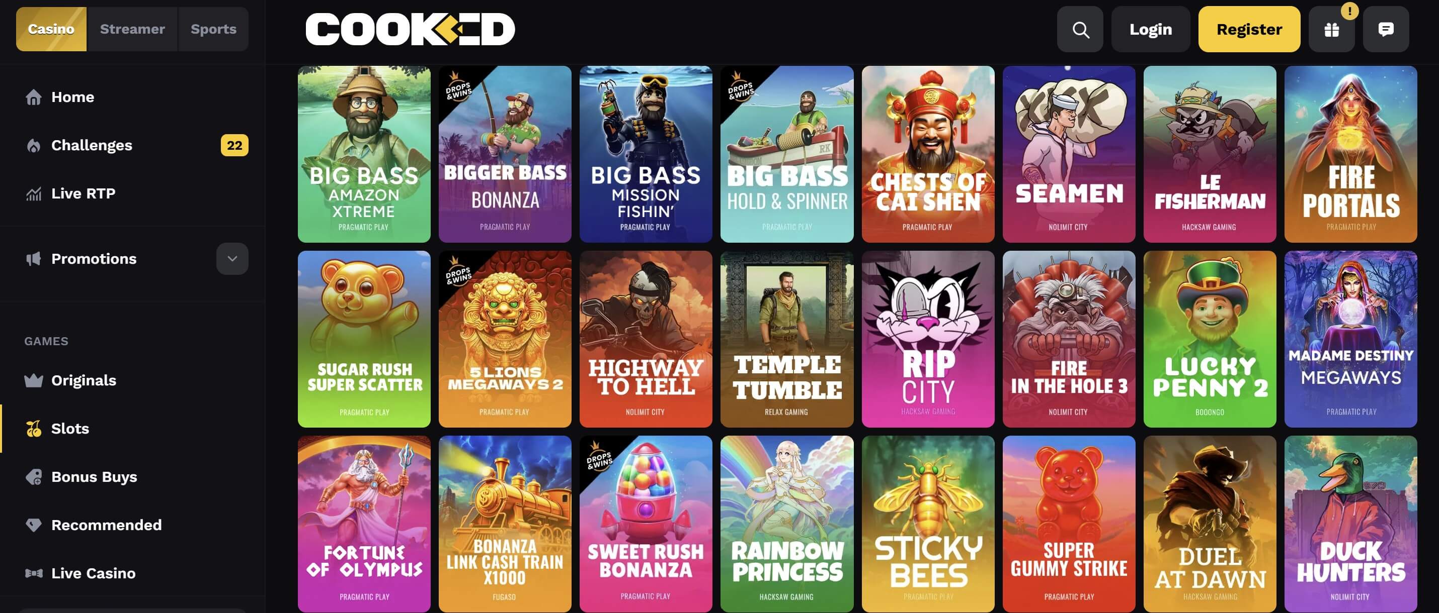 cooked.com online slot lobby